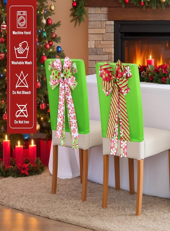 APUDWN 2 Pack Christmas Chair Covers with Bows, Red Green Dot Dining Chair Slipcovers Candy Lollipop Christmas Dining Chair Back Covers for Xmas Holiday Home Kitchen Decorations Dining Room, Office - Image 4